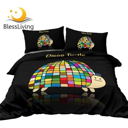 BlessLiving Disco Turtle Bedding Set Funny Tortoise Duvet Cover Set Queen Size Cartoon Bed Cover Adult Colorful Bedclothes 3pcs