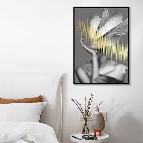 Feather And Girl Canvas Painting Abstract Wall Painting Print Poster Wall Art Bedroom Living Room Modern Home Decor Unstretched
