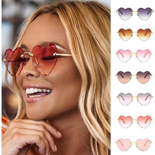 2021 New unisex glasses fashion trend love sunglasses transparent candy color casual heart-shaped rimless sunglasses glasses
