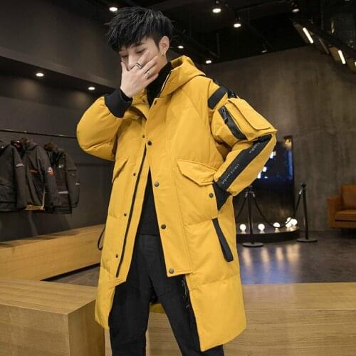 New Mens Down Jacket Teenagers Long Hooded Thick All-Match Eiderdown Outerwear 85%white Duck Down