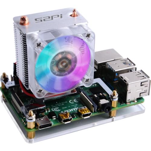 52Pi ICE Tower Raspberry Pi 4 Cooling Fan Super Heat Dissipation 7 Colors Light Bracket + Acrylic Case for Raspberry Pi 4B/ 3B