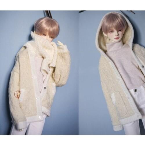 D01-P549 Doll handmade clothes 1/4 1/3 uncle MSD SSDF SD doll Accessories Beige wool hooded cardigan 1pcs