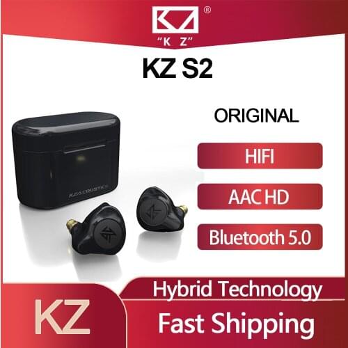Original KZ S2 True Wireless TWS Earphones Bluetooth 5.0 Hybrid Tech Game Earbuds Touch Control Noise Cancelling Sport Headset
