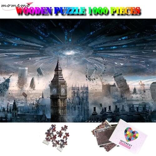 MOMEMO Alien Invasion Wooden Puzzle 1000 Pieces Jigsaw Puzzles Movies Independence Day Puzzle Kids Children Educational Toys