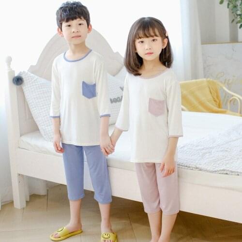 Kids Pajamas Set Boys Girls Children Modal Pyjamas Toddler PJS Breathable Silky T-shirt and Pants Sleepwear Nightwear