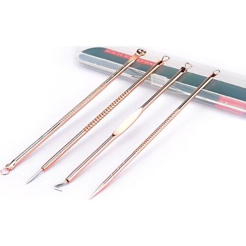 Rose Gold 4pcs/set Blackhead Comedone Acne Pimple Belmish Extractor Vacuum Blackhead Remover Tool Spoon for Face Skin Care Tool