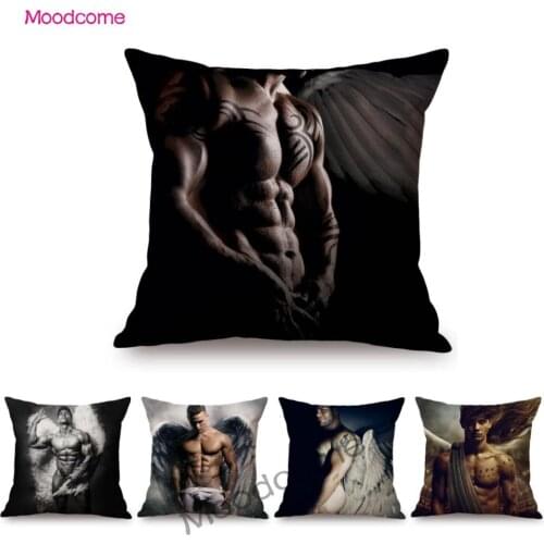 Ribbed Muscle Man Sexy Angel Hot Guy Muscular Gym Art Poster Sofa Decorative Cushion Cover Darker Handsome Nude Man Pillow Case