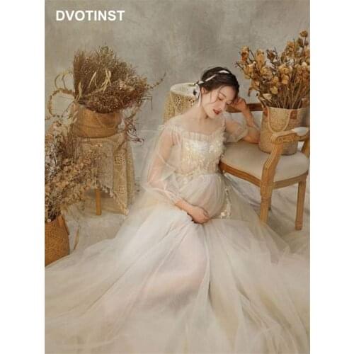 Dvotinst Photography Props Maternity Dresses for Photo Shoots Pregnancy Pregnant Mesh Perspective Korean Dress Studio Photo Prop