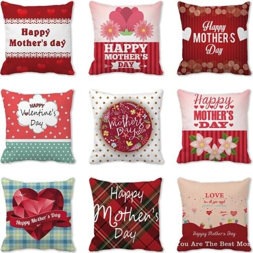 Happy Mothers Day Decor Throw Pillowcase I Love Mom PeachSkin Polyester Sofa Seat Cushion Cover Party Home Decor 45x45cm