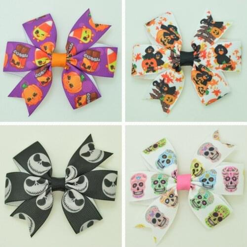 SUPWRF 3.1'' Halloween kids hair accessories hair Bow With Clip hair ties Printed Ribbon headwear wholesale 20 PCS T0929