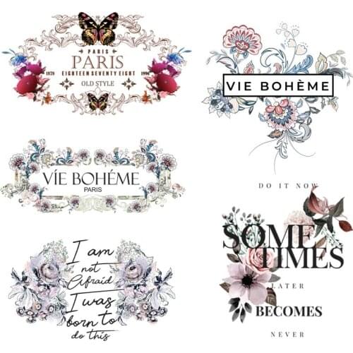 Beautiful Flower Iron On Heat Transfer DIY Women T-shirt Clothing Patches Washable Accessory Sticker On Clothes Set Z-12