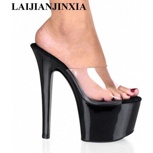 LAIJIANJINXIA Fashion Comfortable Black 7 Inch Stiletto With Platform Shoes Clear Stripper Shoes Sexy 17CM High-Heeled Shoes Red