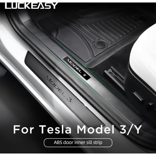 For Tesla Model Three Y Door sill guard board decoration model3 2021 Accessories Pedal Protection Strip Model 3 Carbon Fiber