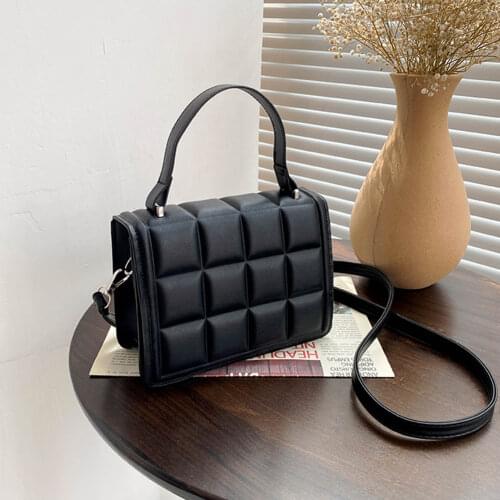 Womens Bag Fashion Checkered PU Leather Solid Color Crossbody Shoulder Bags for Women 2021 Casual Ladies Mini Shopper Handbags