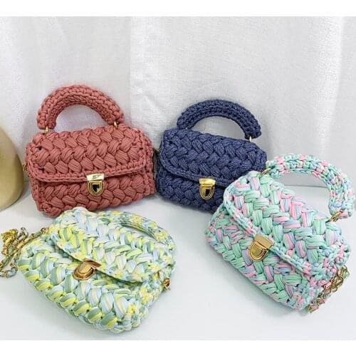 Womens Hand-Woven Bag Crochet Homemade Graceful Strip Thread Handbag Womens Shoulder/Crossbody Bag