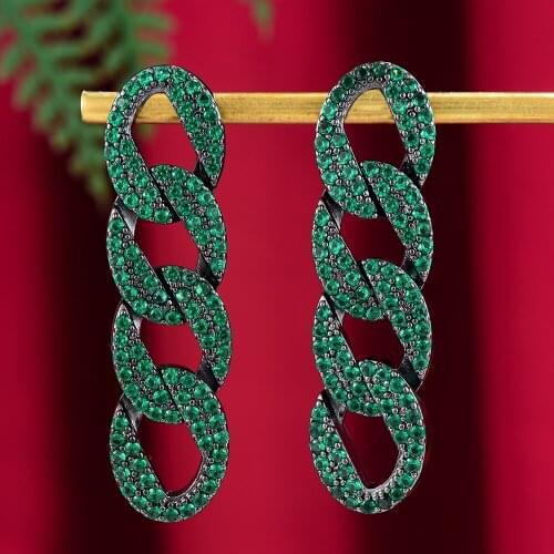 GODKI Iced out Hip Hop MULICOLOR Earrings For Women Wedding Miami Prong Cuban Chain Link Cubic Zirconia CZ Earrings Chains