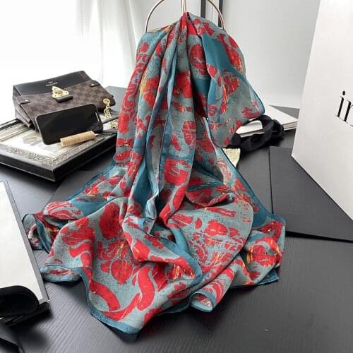 2021 Women Silk Winter Scarf Luxury Design Print Lady Beach Shawl Scarves Fashion Smooth Foulard Female Hijab