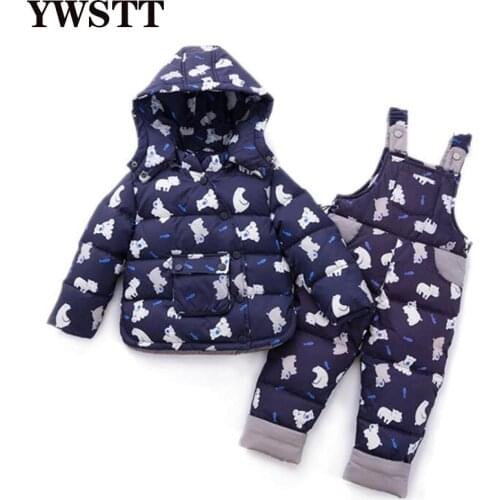Winter Children Clothing Sets Girls Warm Duck Down Jacket for Baby Outerwear Coat+suspender jumpsuit for Boy Snow Wear Kids Suit