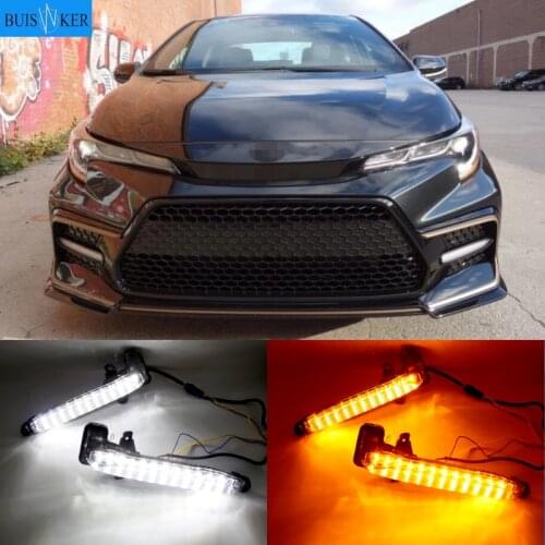 1Pair Dynamic Yellow Turn Signal Car DRL Lamp LED Daytime Running Light Fog lamp For Toyota Corolla SE/XSE US 2020 2021