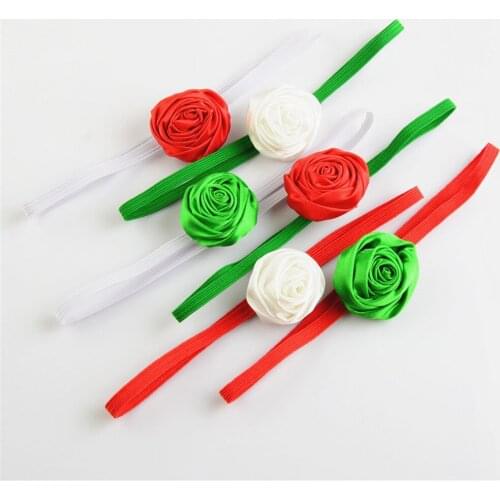 15pcs/lot Girls Rosebud thin stretch colorful hair band satin rose flower headband headwrap freeshipping