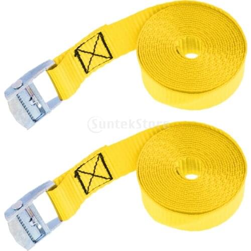 2pcs Yellow 5m 25mm Roof Rack Cam Buckle Lashing Tie Down Strap for Kayak Canoe Boat Cargo SUP Surfboard Trailer Truck Car