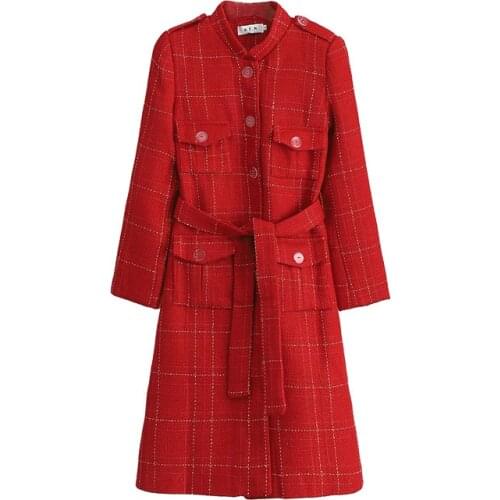2021 High Quality New Fashion Runway Red Jacket Women Winter Vintage Luxury Tweed Long Sleeve Party Dresses