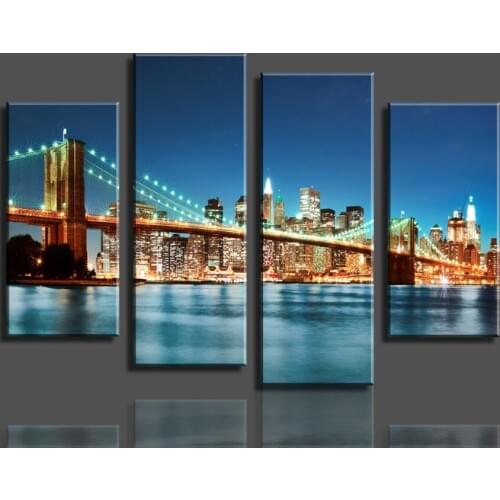 4 Panle City Bridge Home Decor Picture Printed Custom Made Painting Canvas Print Room Decor Print Poster Picture Canvas HX-046