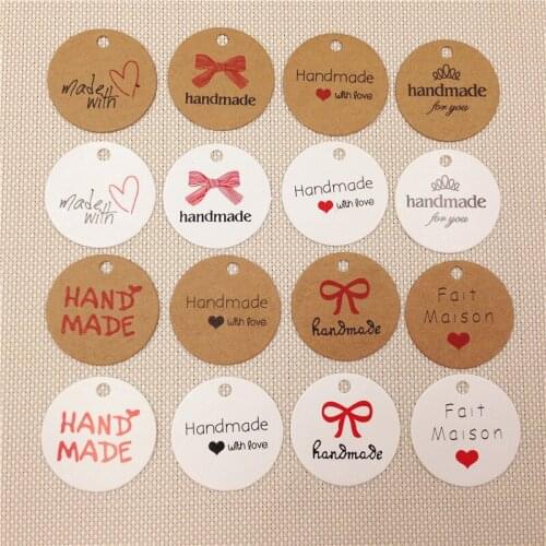 50Pcs/Lot 3cm DIY Handmade For You Labels Kraft Paper Tags Cake Decoration Wrapping Supplies Wedding Party Favors Hanging Tags