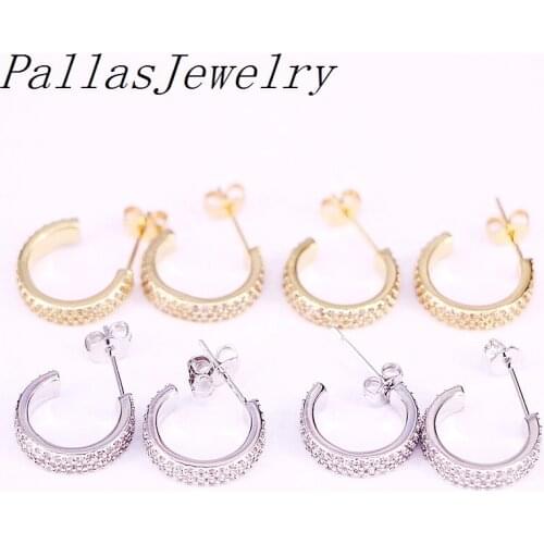 6Pairs Gold/Silver Color Fashion circle shape clear cz zirconia stud earrings in 14mm