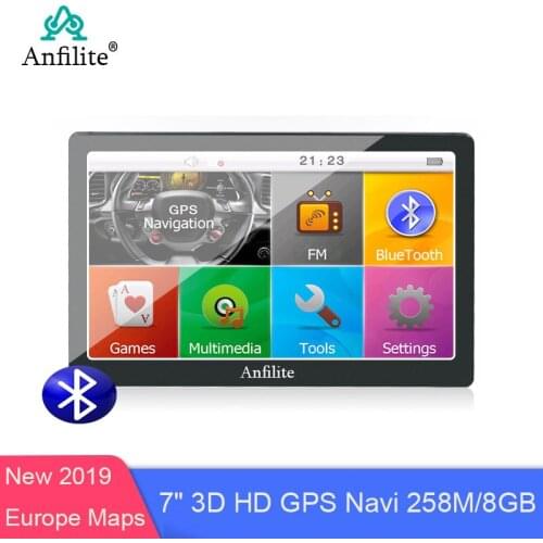 Anfilite Portable Car GPS Navigation Bluetooth 7 Inch Capacitive screen 8GB 256M WINCE Truck vehicle gps Navigator Europe maps