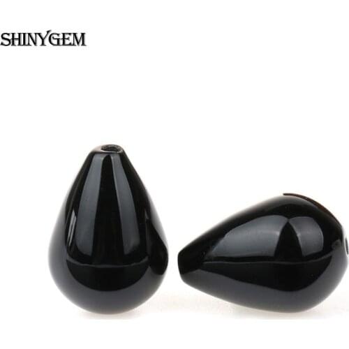 ShinyGem 20pcs 13*18mm Smooth Black Water Drop Shape Agates For DIY Jewelry Making Natural Brazil Black Agates Loose Beads