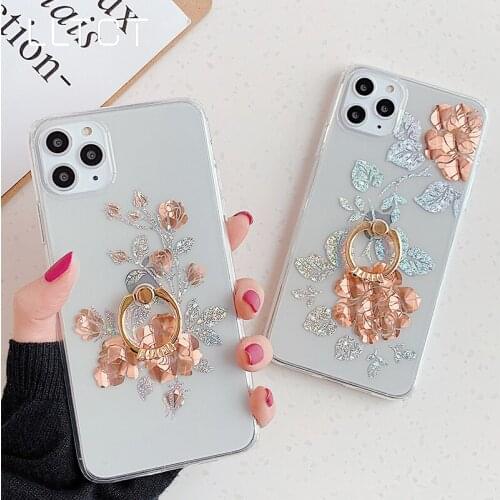 LLTCT Retro Flower Phone Case For iPhone 7 8 Plus X XS Xr XsMax Back Cover WIth Finger Ring For iPhone 11 Pro Max Transparent