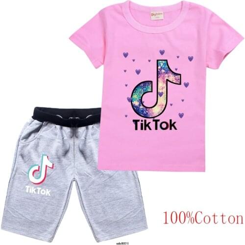 Baby Tik Tok summer Clothes 2021 cotton Cartoon Short sleeve T-shirts+shorts boys girls Clothes Kids Sweatshirt Suits