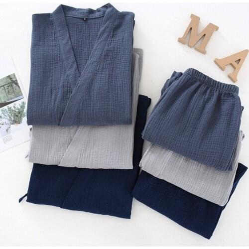 Men Women Pure Cotton Pajamas Loose Bathrobes Kimono Pajama Set Womens Mujer Three Quarter Sleepwear Couple Sleepwear Plus Size