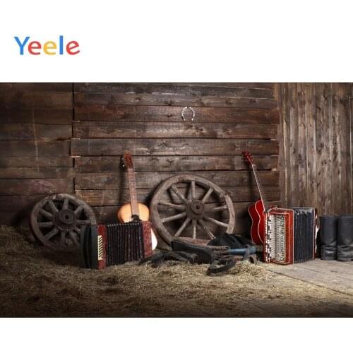 Autumn Farm Wood Warehouse Wheel Hay Scene Guitar Accordion Photography Backgrounds Custom Photographic Backdrop Photo Studio
