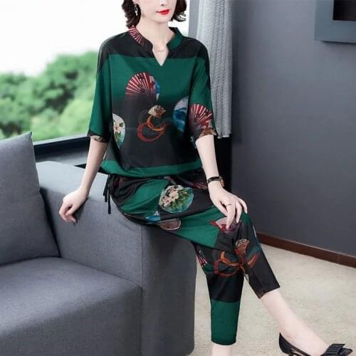 Printing half sleeve Harem Pants Suit Women Casual loose big size 5XL Two Piece sets Ladies 2021 new Mom Korean summer set