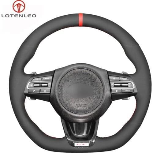 LQTENLEO Black Suede Hand-stitched Car Steering Wheel Cover For Kia Stinger 2017 2018 2019 2020