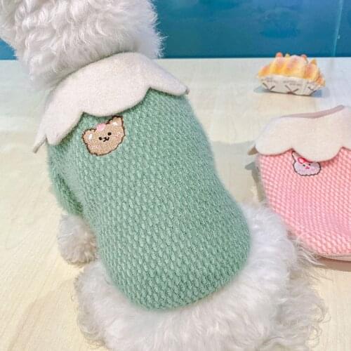 Cute Warm Cat Dog Coat Winter Pet Clothing Dog Cat Clothes Petal Cardigan Jacket Sweater For Small Dogs Pink Dog Apparel Outfits