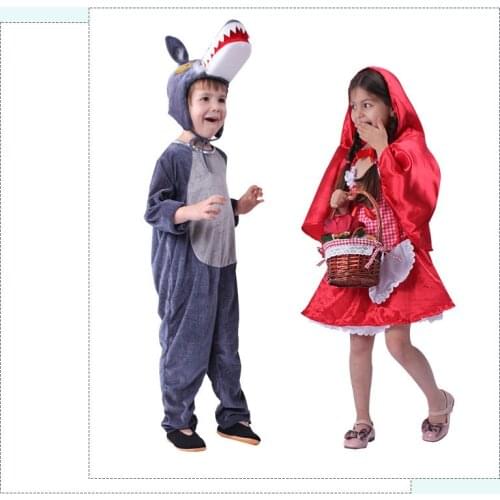 Cute Girls Little Red Riding Hood cosplay costume Boys timber wolf jumpsuit lol Annie Hastur cosplay Halloween costume for kids