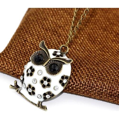 Fashion retro colorful crystal owl pendant necklace unique charm gorgeous alloy oil drops necklace sweater chain jewelry