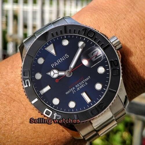 PARNIS 40mm Mechanical Automatic Mens Watch Miyota 8215 Calendar Stainless Steel Band Men Watches relojes para automaticos 2019