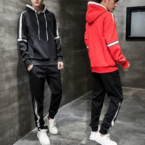 Mens autumn full hooded hoodies pants 2piece set sweatsuits male casual outdoor sports gym joggers running tracksuits sweatpants