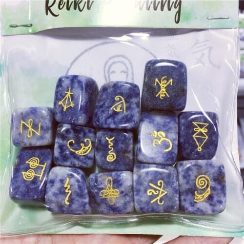 Natural Blue Spot Stone Crystal Astrology Reiki Healing Hand Made Carved Reiki Symbols Fashion Carved Home Decoration Gifts