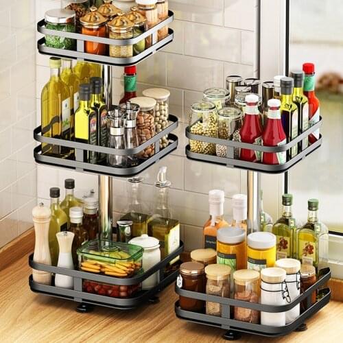 Super Cheap 360 Adjust Rotating Spice Rack Storage Shelf Metal Double Single Layer Organizer For Living Room Kitchen Bathroom