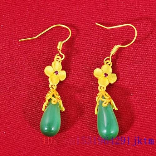 Jade Water drop Earring Natural Zircon 925 Silver Green Amulet Gemstone Gifts Jewelry Crystal Women Chalcedony Fashion