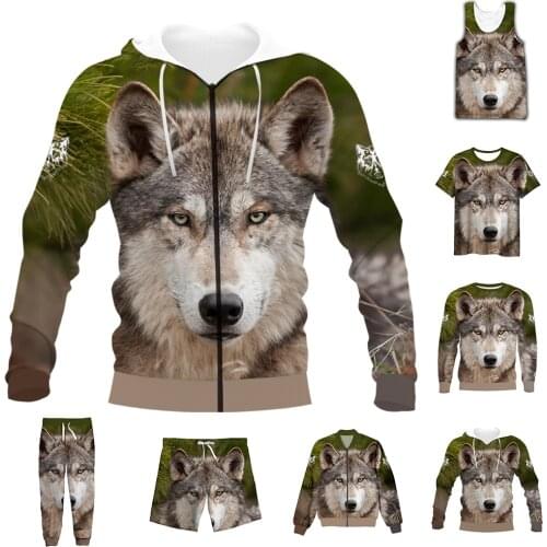 New Fashion 3D Full Print Animal Wolf T-shirt/Sweatshirt/Zip Hoodies/Thin Jacket/Pants Four Seasons Casual Suit V18