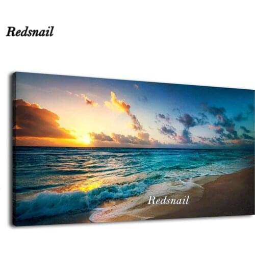 Diy Diamond Painting landscape Blue Waves on Beach Sunset Diamond Mosaic Sale Home Decor Diamond Embroidery Full large EE475