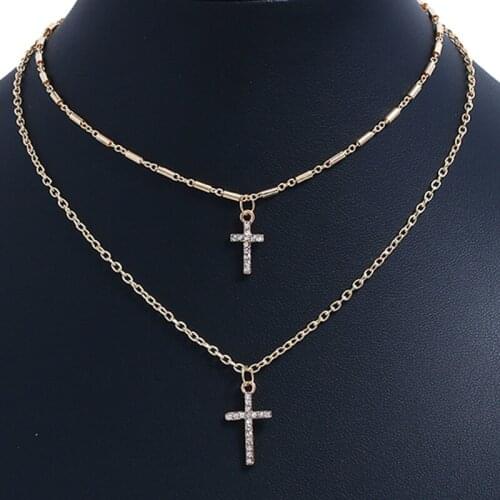 Fashion Cross Crystal Pendant Necklace For Women Simple Gold Silver Color Chokers Necklace On Female Boho Collar Bijoux Gift