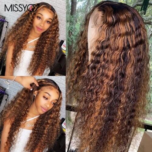 Curly Highlight Lace Frontal Wigs for Black Women Brazilian Human Hair Wig Baby Hair Lace Front Wig Bleached Knots Honey Blond
