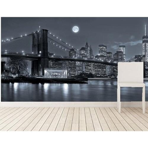 Custom 3d murals, New York City Rivers Bridges Night Moon wallpaper,hotel bar living room tv sofa wall bedroom papel de parede